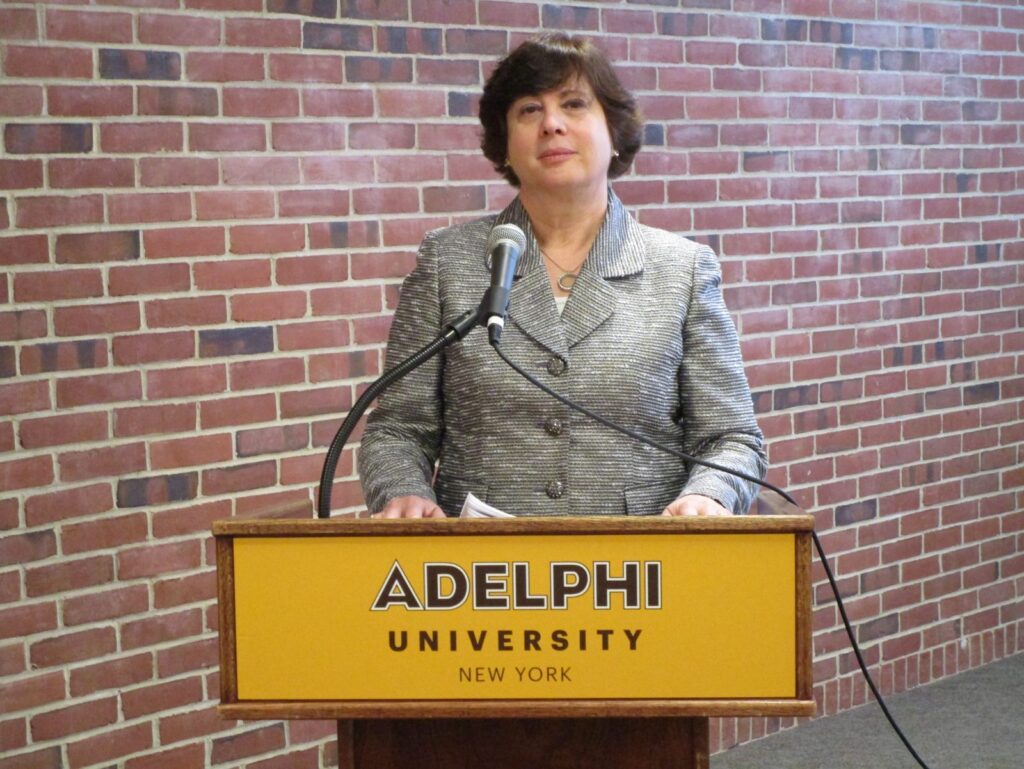 Leah Frankel speaking at Adelphi University